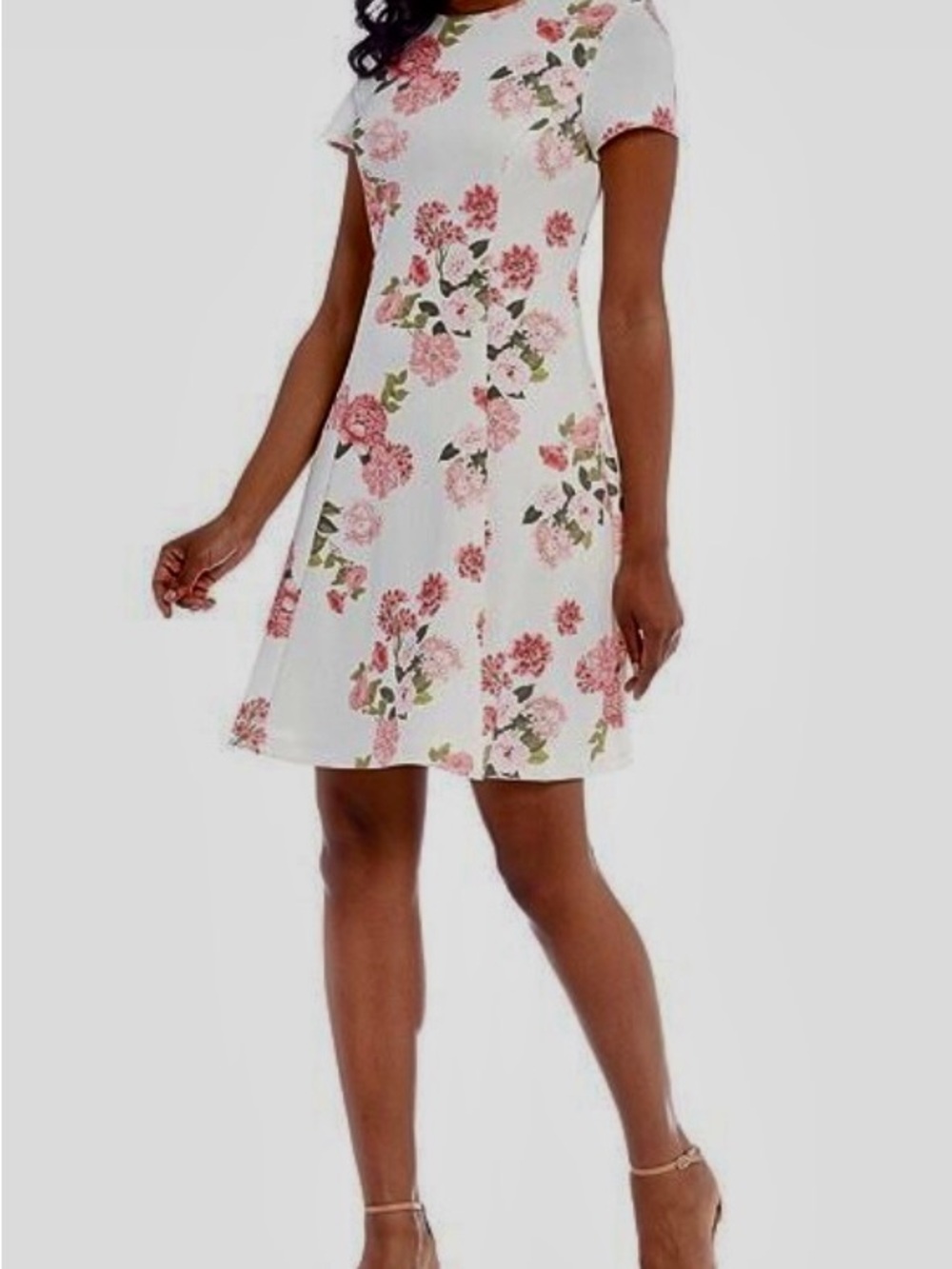 Jessica Howard White & Pinks Floral Short Sleeve Fit-and-Flare Dress